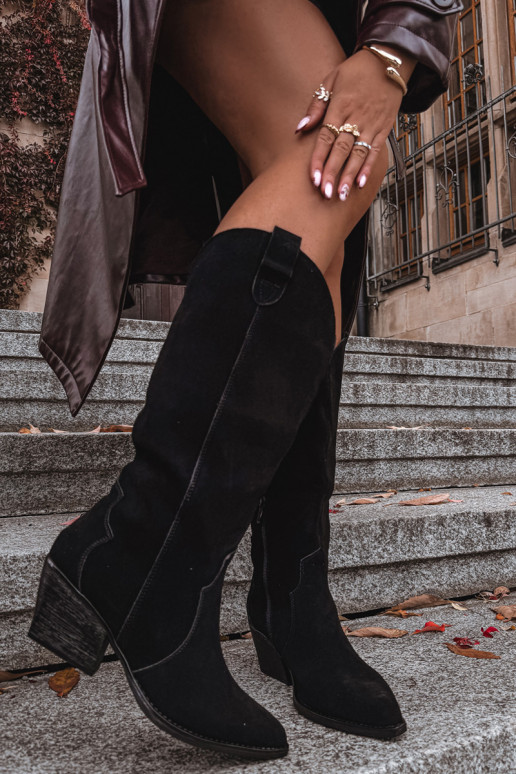 Kožené zo semišu čižmy kovbojský štýl Dámske zahriať sa čierna Urselle