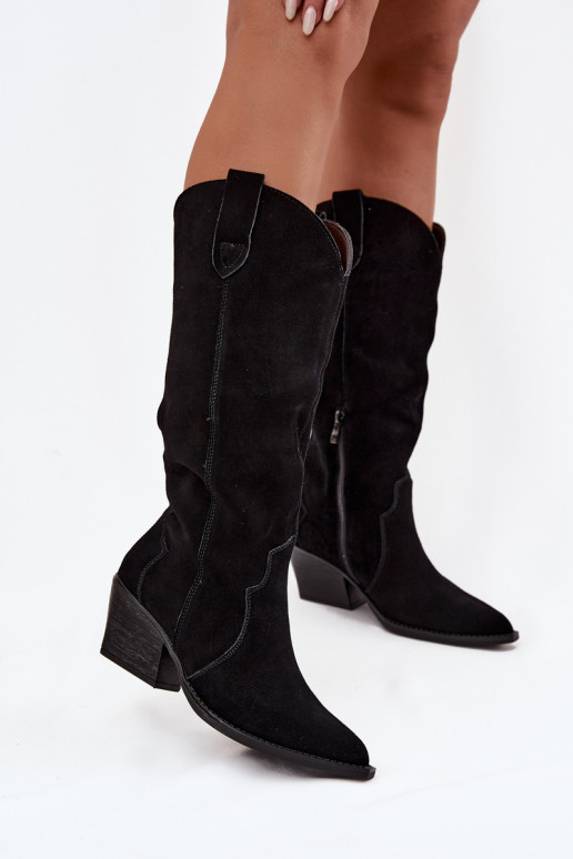 Kožené zo semišu čižmy kovbojský štýl Dámske zahriať sa čierna Urselle