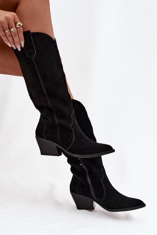 Kožené zo semišu čižmy kovbojský štýl Dámske zahriať sa čierna Urselle