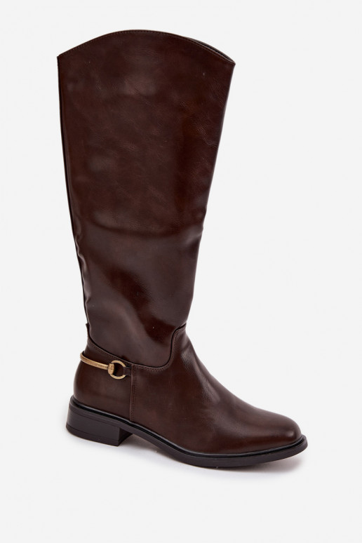 zahriať sa dámske čižmy so širokými podpätkami S Ornatem Detalem CzekoladoIne Renaya