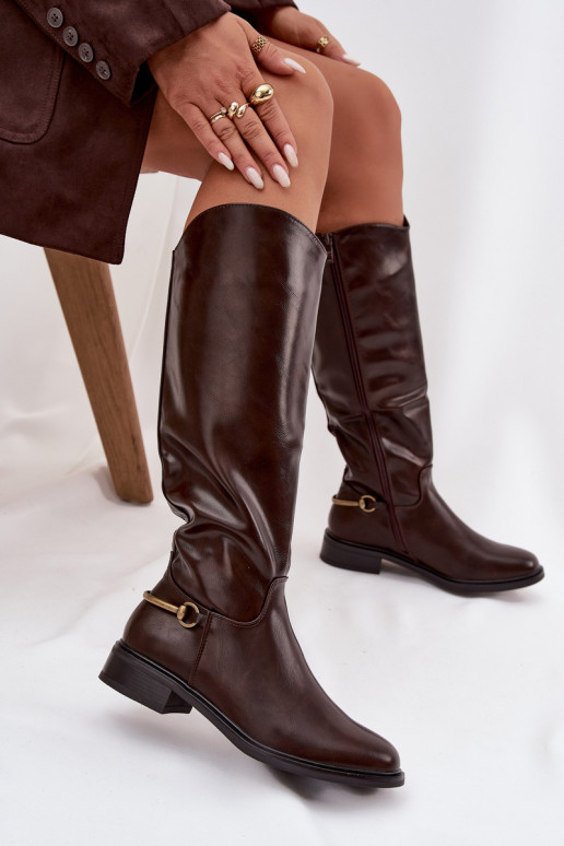 zahriať sa dámske čižmy so širokými podpätkami S Ornatem Detalem CzekoladoIne Renaya