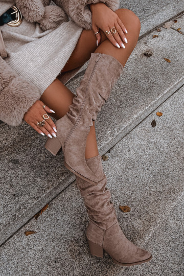 dámske čižmy S nazberaným zvrškom s podpätkami zahriať sa béžová Paelina