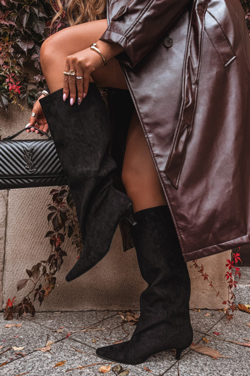 dámske čižmy s podpätkamiz eko semišuu čierna Pheona