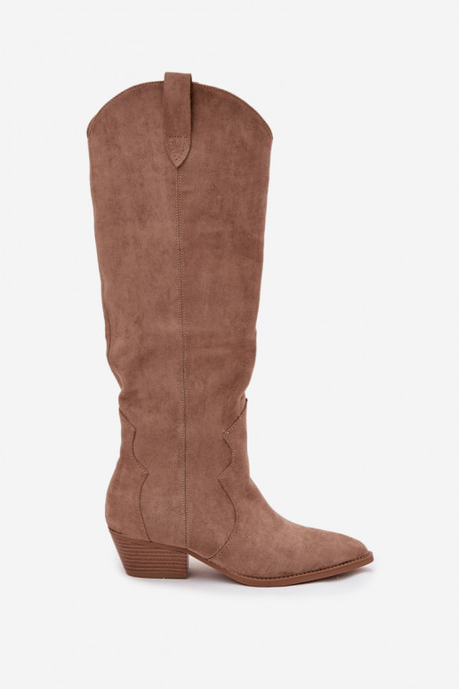 z eko semišuoIne čižmy kovbojský štýl Dámske s podpätkami béžová Jenaya