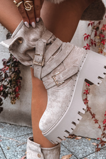 Dámske čižmy Zapnuté masívnych opätkoch s prackami I Pruhyem béžová Nerelisa 2