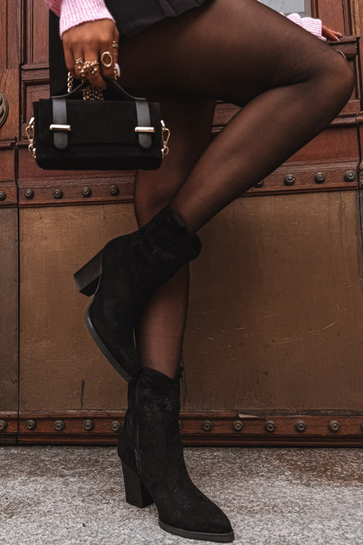 čižmy v kovbojskom štýle Dámske s podpätkami z eko semišuoIne čierna Carissa čižmy v kovbojskom štýle Dámske s podpätkami z eko semišuoIne čierna Carissa