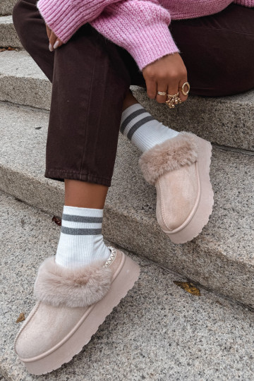 Snehule Dámske s platformou s kožušinou I Haftem béžová Querina