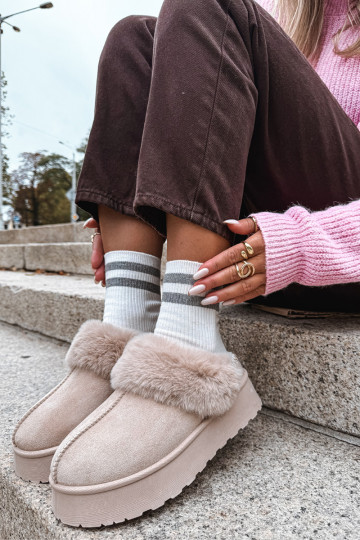 Snehule Dámske s platformou s kožušinou I Haftem béžová Querina 2