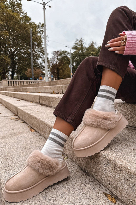 Snehule Dámske s platformou s kožušinou I Haftem béžová Querina Snehule Dámske s platformou s kožušinou I Haftem béžová Querina