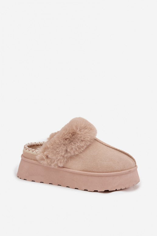 Snehule Dámske s platformou s kožušinou I Haftem béžová Querina Snehule Dámske s platformou s kožušinou I Haftem béžová Querina