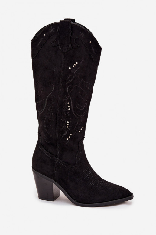 čižmy kovbojský štýl Dámske s podpätkamiz eko semišuu čierna Coretta