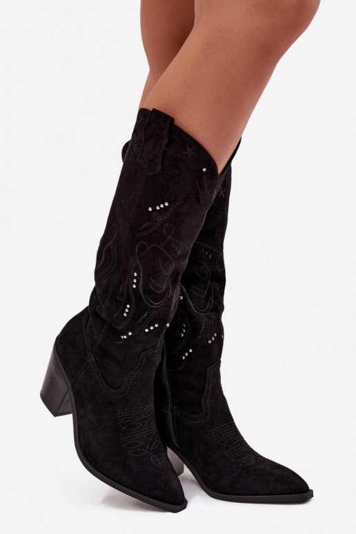 čižmy kovbojský štýl Dámske s podpätkamiz eko semišuu čierna Coretta