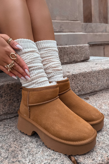 Snehule DámskeZapnutéturalnego zo semišuu zahriať sa s kožušinou vo vnútri Hnedá farba Milora 2