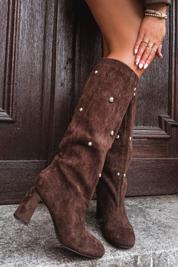 Teplé čižmy s podpätkami S Ornatemi Detalami CzekoladoIne Lucinda 2