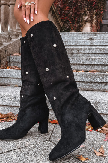 Teplé čižmy s podpätkami S Ornatemi Detalami čierna Lucinda