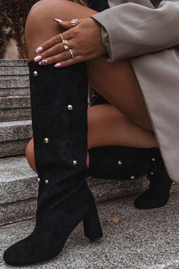 Teplé čižmy s podpätkami S Ornatemi Detalami čierna Lucinda 2