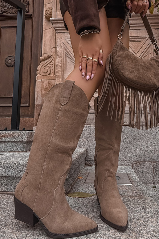 Kožené zo semišu čižmy kovbojský štýl Dámske zahriať sa khaki farby Urselle