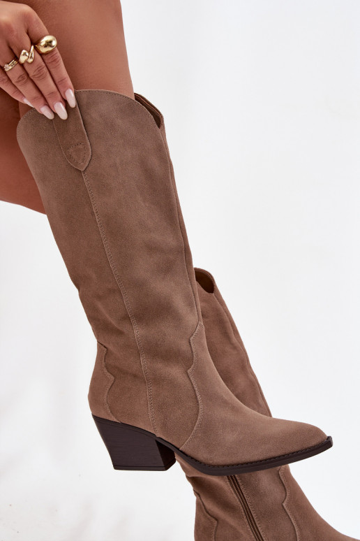 Kožené zo semišu čižmy kovbojský štýl Dámske zahriať sa khaki farby Urselle