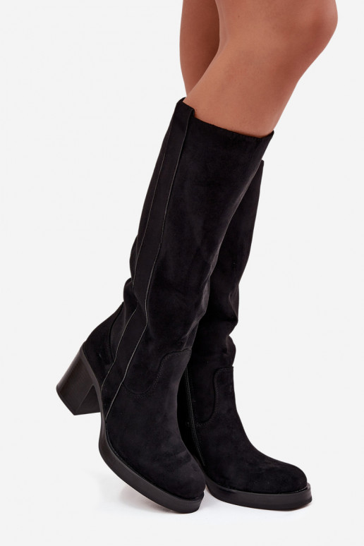 Teplé čižmy Zapnuté masívnom póle čierna Sanelle Teplé čižmy Zapnuté masívnom póle čierna Sanelle