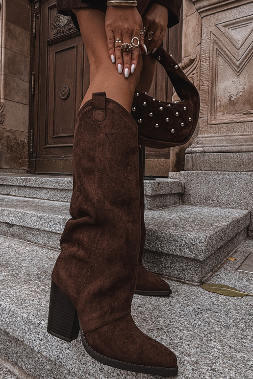 zahriať sa čižmy kovbojský štýl s podpätkamiz eko semišuu CzekoladoIne Mávine