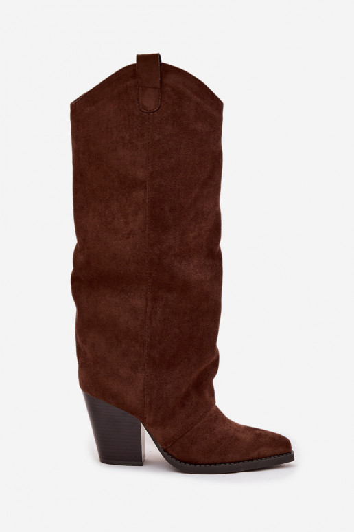 zahriať sa čižmy kovbojský štýl s podpätkamiz eko semišuu CzekoladoIne Mávine