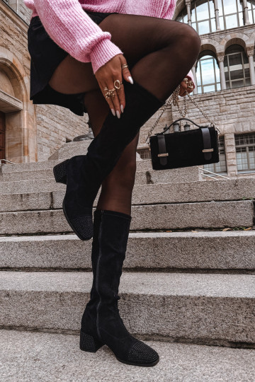 dámske čižmy S Dekoráciou Zapnuté Klocku z eko semišuoIne čierna Ivanna