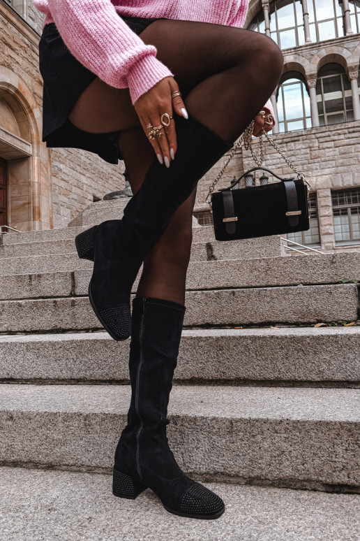 dámske čižmy S Dekoráciou Zapnuté Klocku z eko semišuoIne čierna Ivanna