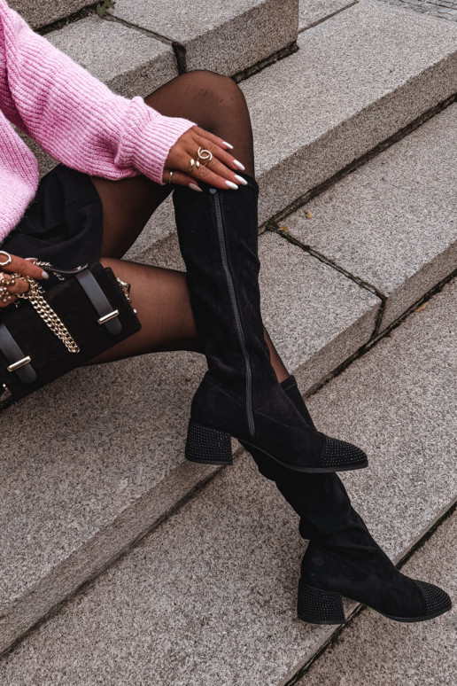 dámske čižmy S Dekoráciou Zapnuté Klocku z eko semišuoIne čierna Ivanna