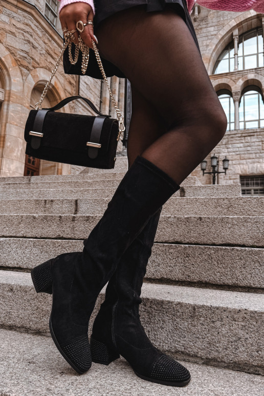 dámske čižmy S Dekoráciou Zapnuté Klocku z eko semišuoIne čierna Ivanna