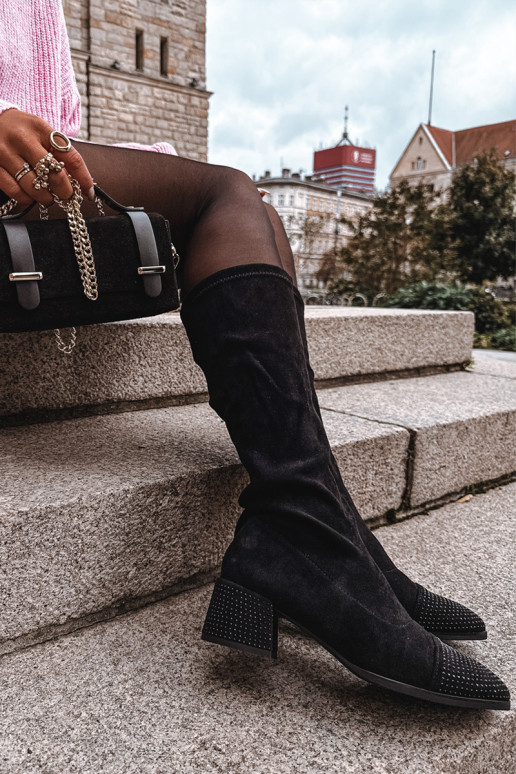 dámske čižmy S Dekoráciou Zapnuté Klocku z eko semišuoIne čierna Ivanna