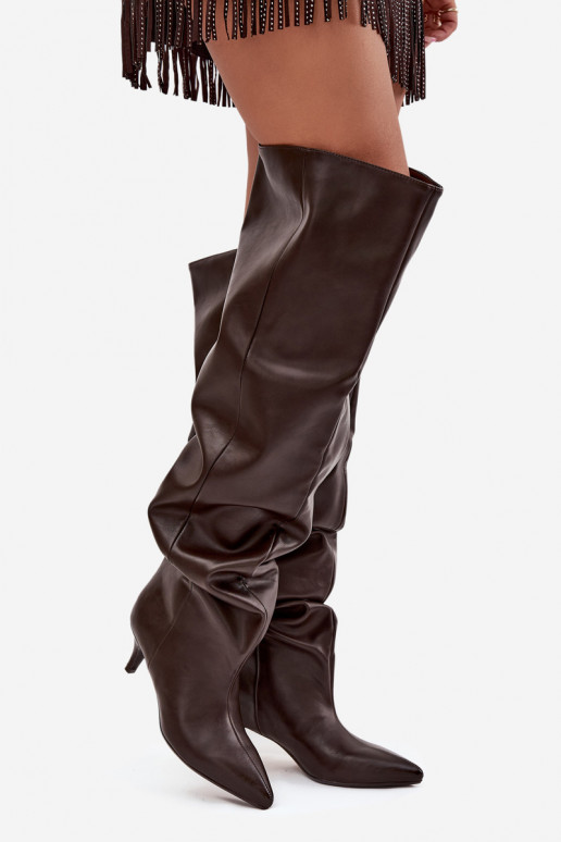 Trvalý model dámske čižmy s tenkými podpätkami CzekoladoIne Ysolienne