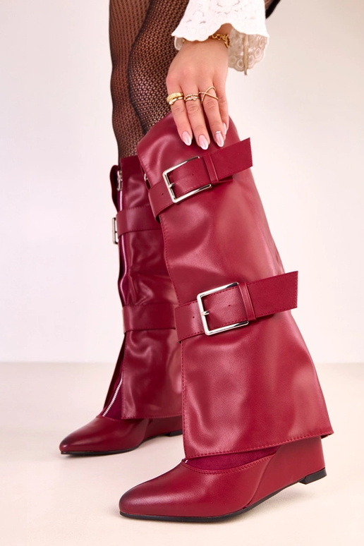 Červené vysoké čižmy na platforme s...