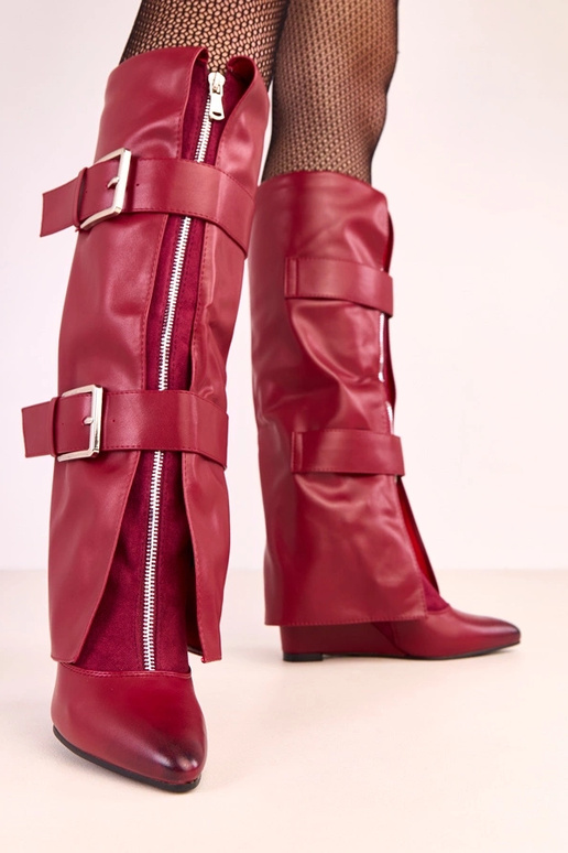 Červené vysoké čižmy na platforme s...