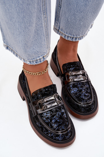 Kožené Semišové mokasíny Dámske S Ornatem Detalem D&A MR52-178 čierna