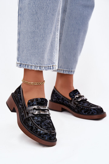 Kožené Semišové mokasíny Dámske S Ornatem Detalem D&A MR52-178 čierna 2