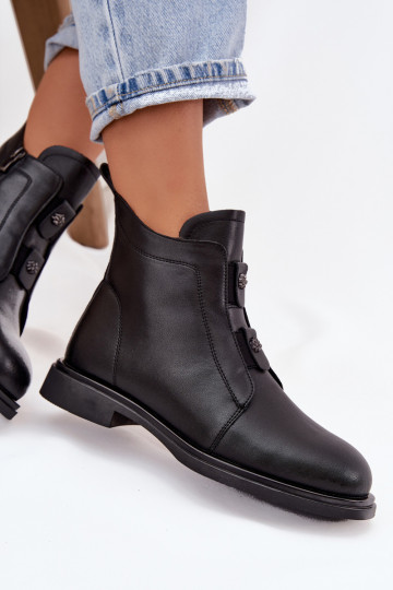 Kožené zahriať sa Dámske čižmy D&A MK52-026 čierna