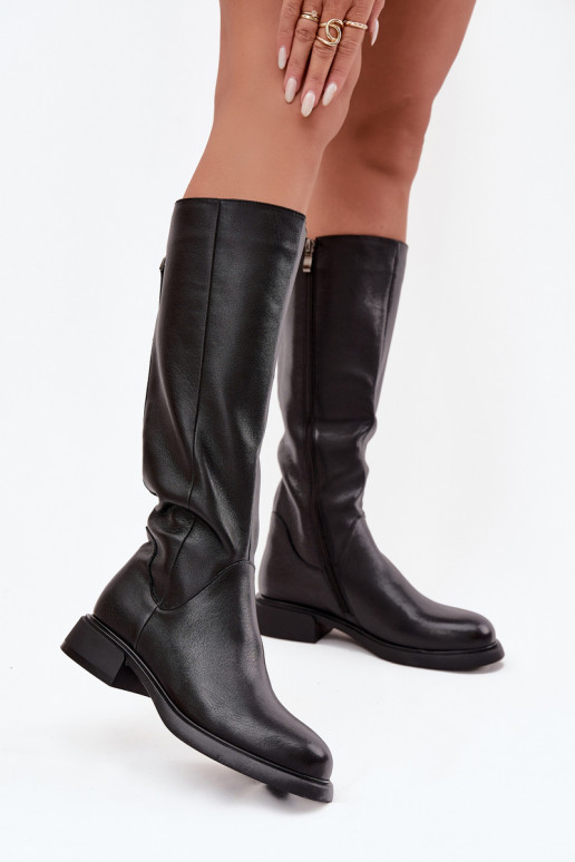Kožené dámske čižmy so širokými podpätkami zahriať sa D&A JC52-837 čierna Kožené dámske čižmy so širokými podpätkami zahriať sa D&A JC52-837 čierna