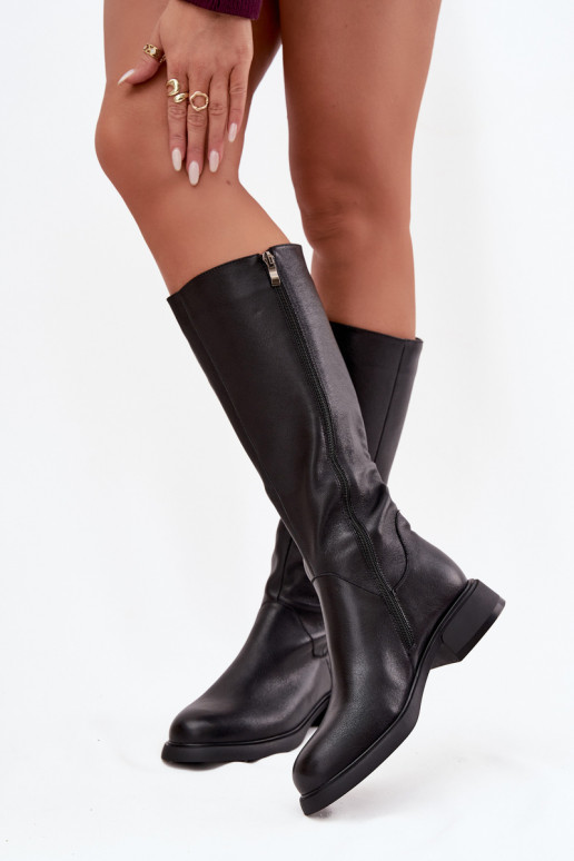 Kožené dámske čižmy so širokými podpätkami zahriať sa D&A JC52-837 čierna Kožené dámske čižmy so širokými podpätkami zahriať sa D&A JC52-837 čierna