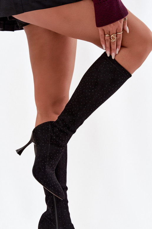 dámske čižmy s tenkými podpätkami S Dekoráciou D&A JC52-883 čierna dámske čižmy s tenkými podpätkami S Dekoráciou D&A JC52-883 čierna