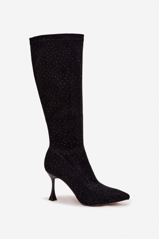 dámske čižmy s tenkými podpätkami S Dekoráciou D&A JC52-883 čierna dámske čižmy s tenkými podpätkami S Dekoráciou D&A JC52-883 čierna