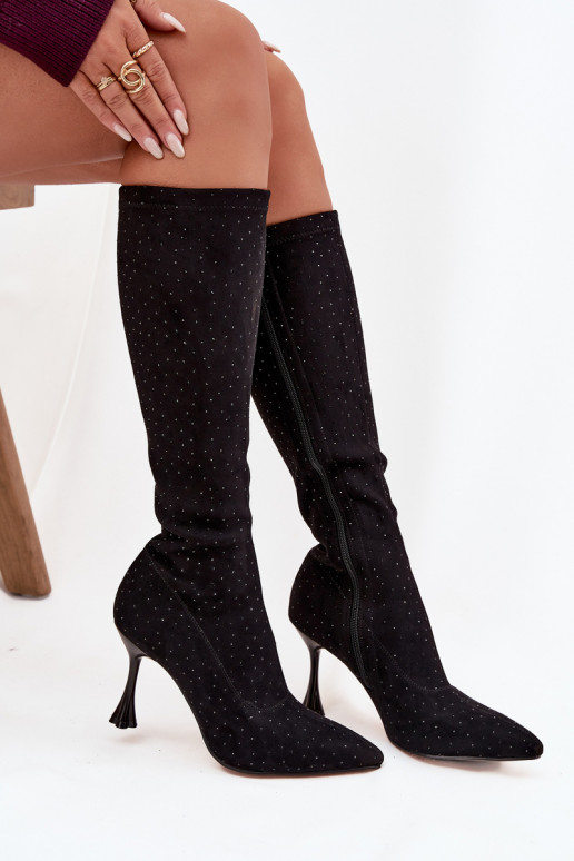 dámske čižmy s tenkými podpätkami S Dekoráciou D&A JC52-883 čierna dámske čižmy s tenkými podpätkami S Dekoráciou D&A JC52-883 čierna