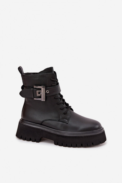 Kožené Pracovné členkové topánky Dámske zahriať sa ozdobiť s prackami D&A MK52-032 čierna Kožené Pracovné členkové topánky Dámske zahriať sa ozdobiť s prackami D&A MK52-032 čierna