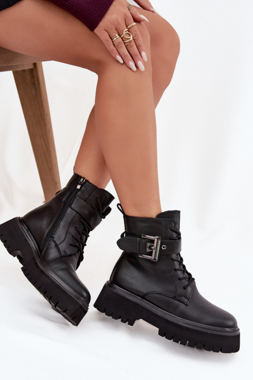Kožené Pracovné členkové topánky Dámske zahriať sa ozdobiť s prackami D&A MK52-032 čierna Kožené Pracovné členkové topánky Dámske zahriať sa ozdobiť s prackami D&A MK52-032 čierna
