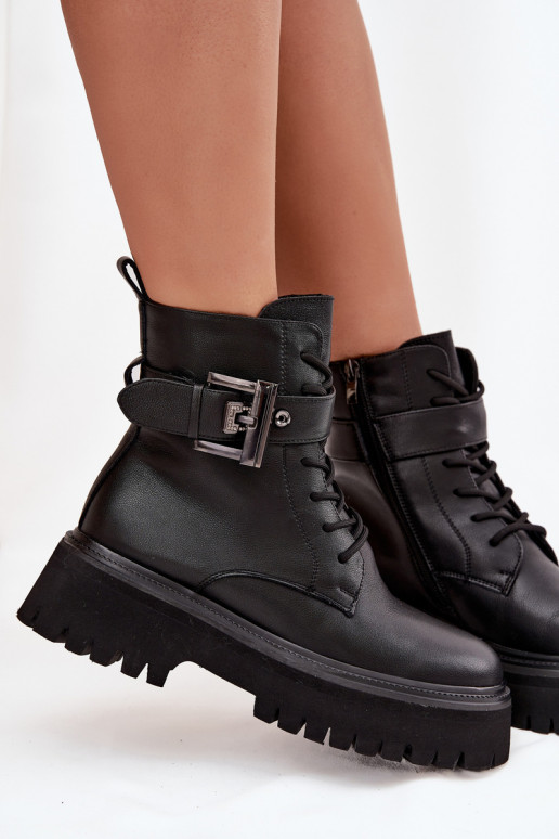 Kožené Pracovné členkové topánky Dámske zahriať sa ozdobiť s prackami D&A MK52-032 čierna Kožené Pracovné členkové topánky Dámske zahriať sa ozdobiť s prackami D&A MK52-032 čierna