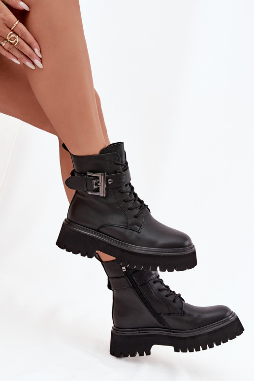 Kožené Pracovné členkové topánky Dámske zahriať sa ozdobiť s prackami D&A MK52-032 čierna Kožené Pracovné členkové topánky Dámske zahriať sa ozdobiť s prackami D&A MK52-032 čierna