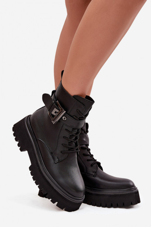 Kožené Pracovné členkové topánky Dámske zahriať sa ozdobiť s prackami D&A MK52-032 čierna Kožené Pracovné členkové topánky Dámske zahriať sa ozdobiť s prackami D&A MK52-032 čierna