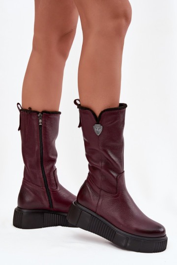 Dámske Kožené čižmy S vlnou Zazoo 70121 bordová