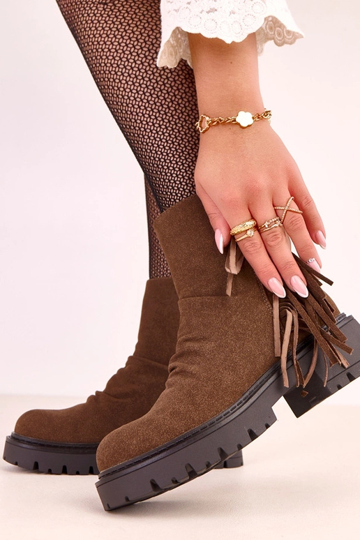 Hnedé Silia čižmy s strapcami na... Hnedé Silia čižmy s strapcami na...