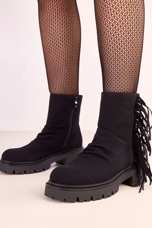 Čierne Silia čižmy s strapcami na... Čierne Silia čižmy s strapcami na...