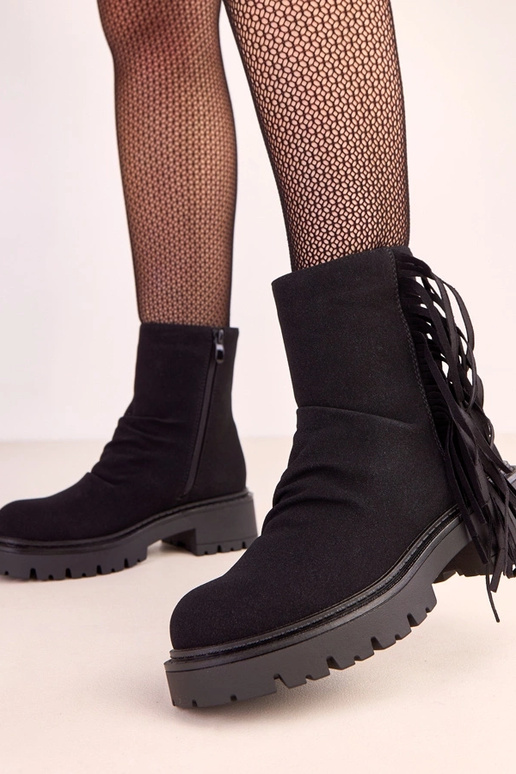 Čierne Silia čižmy s strapcami na... Čierne Silia čižmy s strapcami na...